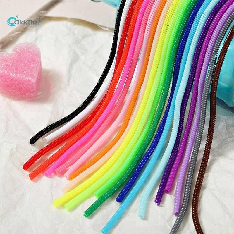สายเกลียวหลายสี ถนอมสาย 60 ซม.โทรศัพท์มือถือสายเคเบิลข้อมูลป้องกันเชือกฤดูใบไม้ผลิแขนคงที่โทรศัพท์ลวดขดลวดคดเคี้ยว รูปที่ 1