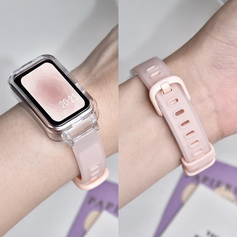 สายซิลิโคน + เคสสําหรับ For Samsung Galaxy Fit 3 แฟชั่นนุ่มสําหรับ for Samsung Fit 3 สายรัดข้อมือสร้อยข้อมือทูโทนโปร่งแสง รูปที่ 3