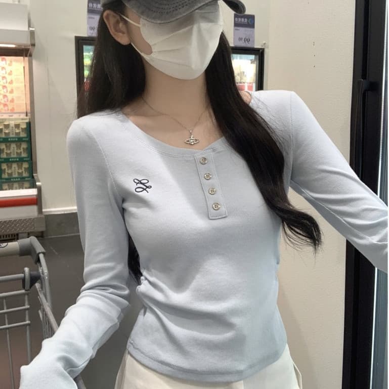 FASHION.61 เสื้อแขนยาวผ้าชักร่อง ผ้านิ่ม สไตล์เกาหลี ขนาด S-XL อก 32-38 นิ้ว รุ่น W7824 รูปที่ 8