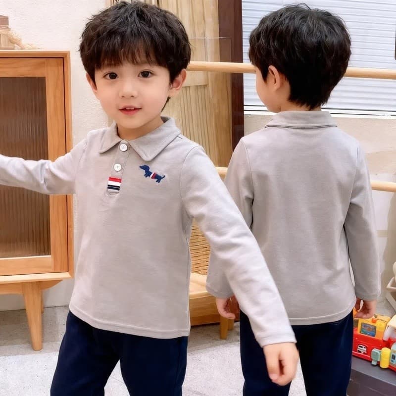 เสื้อโปโลแขนยาวเด็ก เนื้อผ้าฝ้ายแท้ 100% นุ่มสบาย มีลายปักด้านหน้า ดีไซน์น่ารัก ใส่ได้ทั้งไปโรงเรียนและไปเที่ยว รูปที่ 3