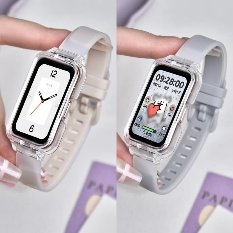 สายซิลิโคน + เคสสําหรับ For Samsung Galaxy Fit 3 แฟชั่นนุ่มสําหรับ for Samsung Fit 3 สายรัดข้อมือสร้อยข้อมือทูโทนโปร่งแสง รูปที่ 7
