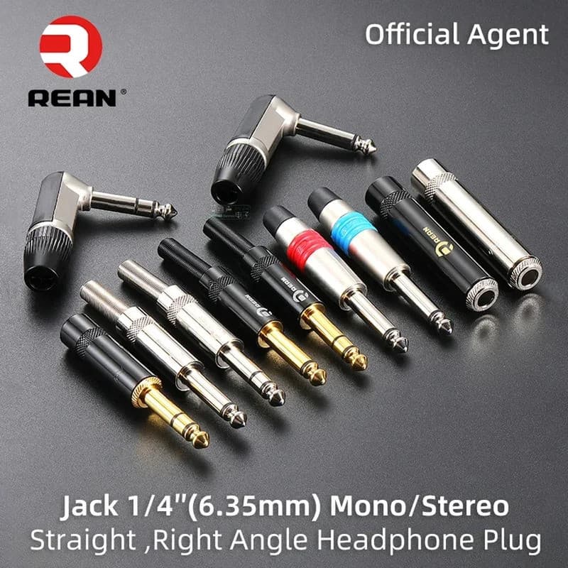 REAN 6.35 มม.2/3 เสาสเตอริโอปลั๊ก Gold-plated 1/4′′ Mono ชุดหูฟังไมโครโฟน Solder TRS ลําโพงกีตาร์ TS Connecto รูปที่ 1