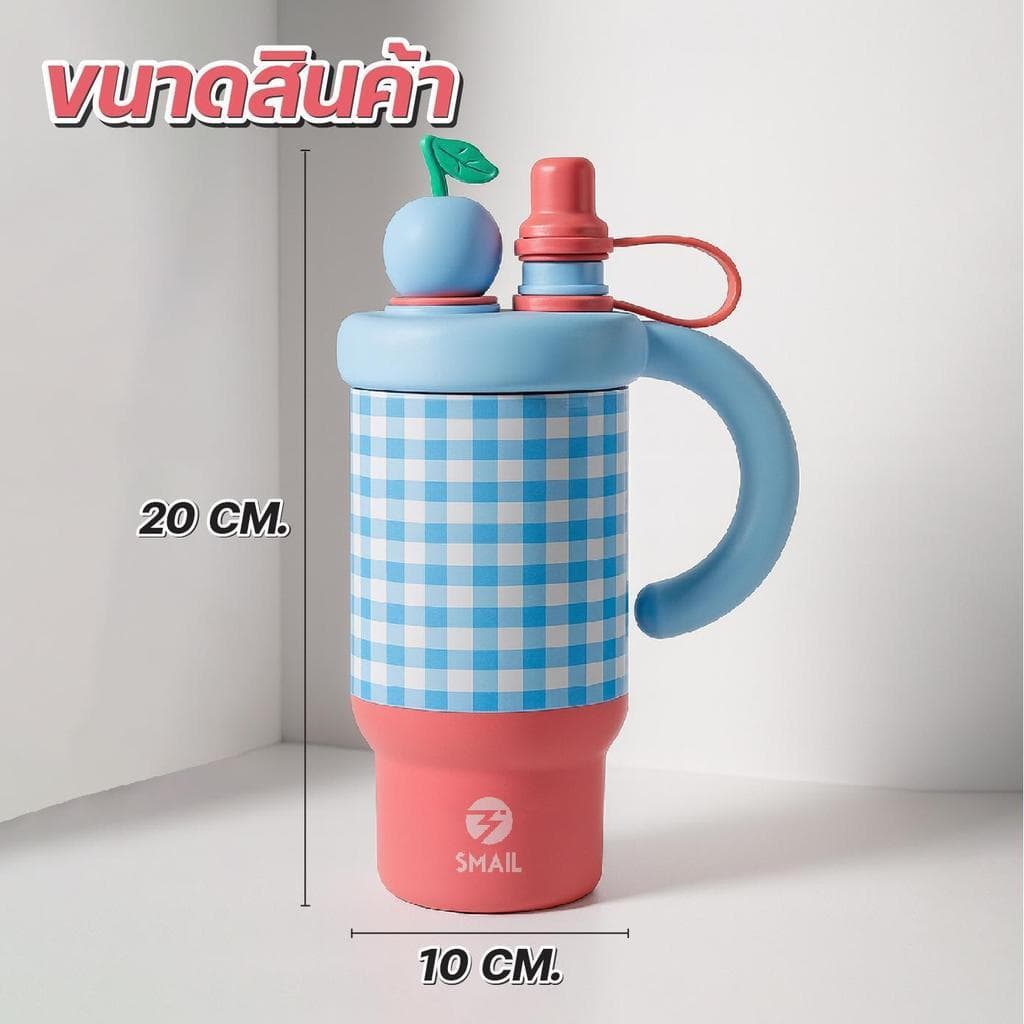 แก้วน้ำเก็บอุณหภูมิ 800ml สแตนเลส316 ลายสก๊อต ดื่มได้2แบบ 2in1 กันรั่ว พกพาง่าย สีสวย3แบบ รูปที่ 3