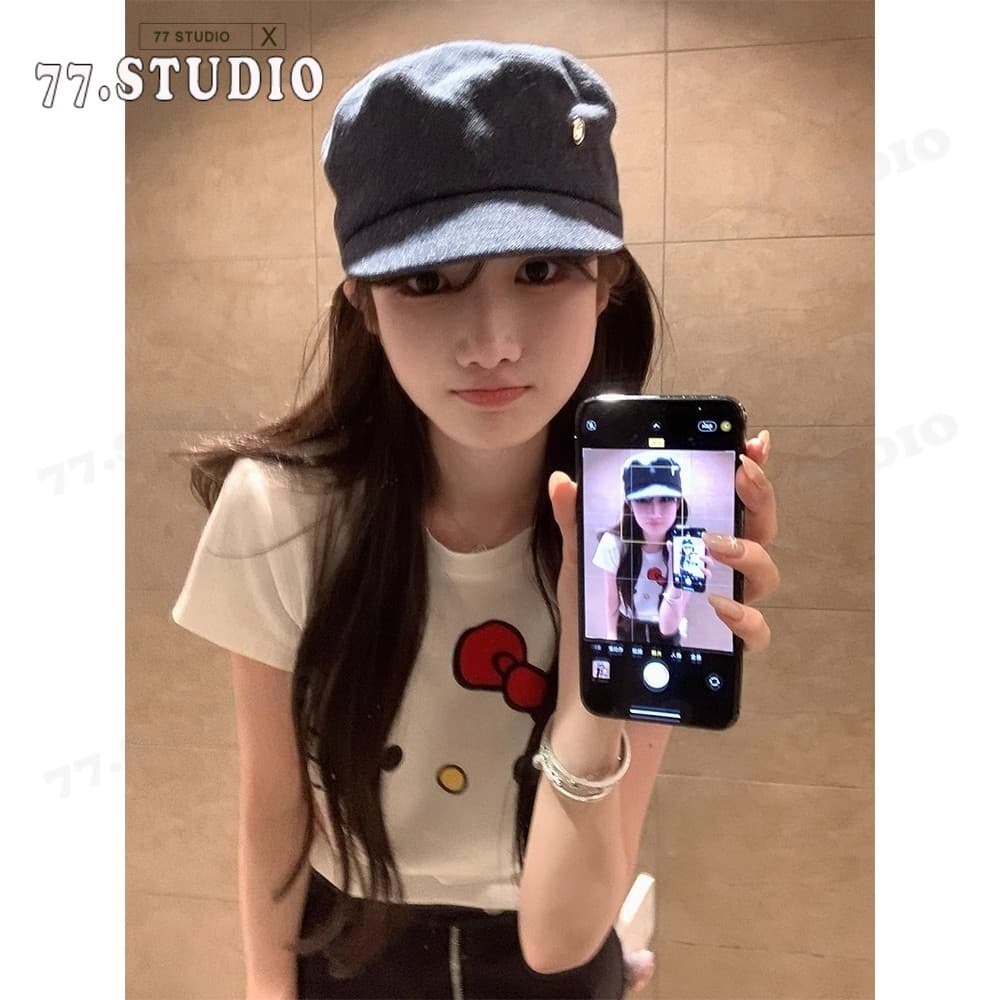 เสื้อครอป cotton t shirt ลายการ์ตูน สีขาว แขนสั้น เสื้อเชิ้ตผู้หญิง baby tee S-XL รูปที่ 6
