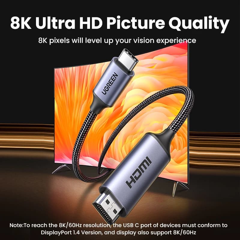 UGREEN สายที่รองรับ HDMI USB C ประเภท C ถึง 8K/60Hz 4K/60Hz สําหรับ Samsung Galaxy USB C ถึง HDMI 2.1 รูปที่ 2