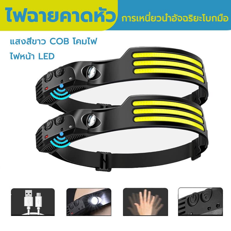 ไฟฉายคาดหัว แสงที่แข็งแกร่ง ด้วย USB ชาร์จใหม่ได้ กันน้ํา การใช้งานกลางแจ้ง ไฟฉายคาดศีรษะ ไฟฉายชาร์จไฟ รูปที่ 1