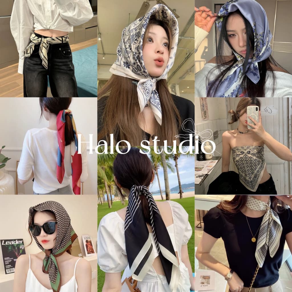 Halo studio ผ้าพันคอชีฟอน ผ้าสี่เหลี่ยมแฟชั่น ใช้งานได้หลายสไตล์ รูปที่ 1
