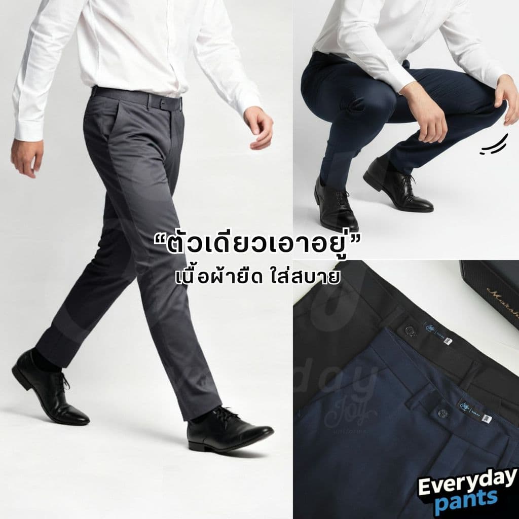 กางเกงนักศึกษา สแล็คชายกระบอกเล็ก-ขาตรง ผ้ากำมะดิน ยืดไม่ยืด สำหรับนักศึกษา ใส่ทำงาน รูปที่ 3