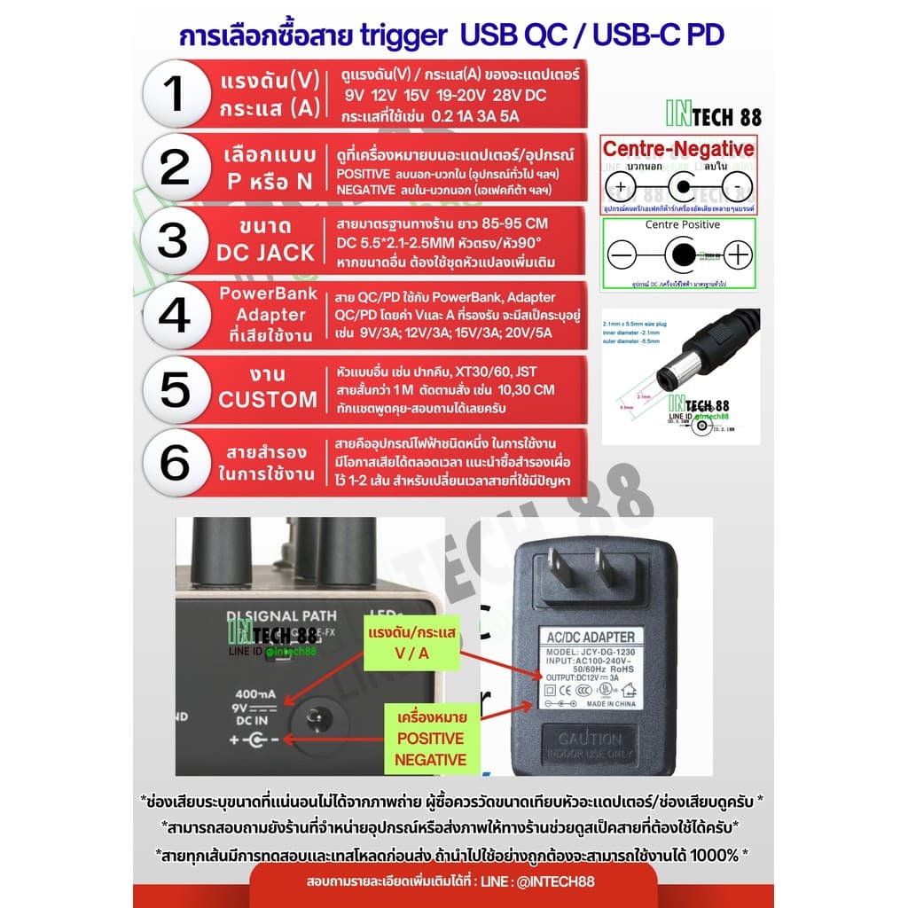 สาย trigger USB-C PD to 9V/12V/15V/19-20V/28V Jack 5.5x2.1-2.5mm 90-95CM Positive/Negative ใช้กับUSB-PD รูปที่ 2