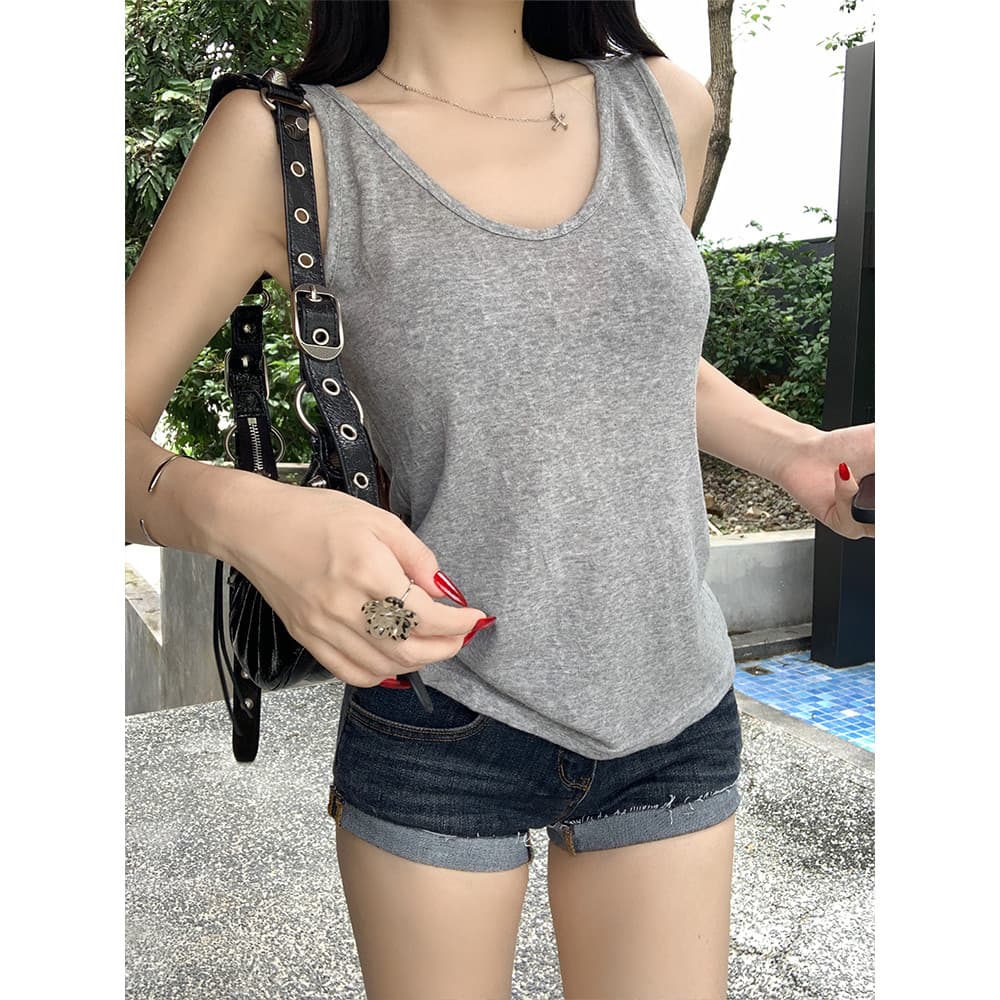 <Moses Queen> เสื้อกล้ามสายเดี่ยวผ้าไหมน้ำแข็งสีขาว รุ่นบางสำหรับหน้าร้อน ใส่เย็นสบายไม่มีแขน รูปที่ 5
