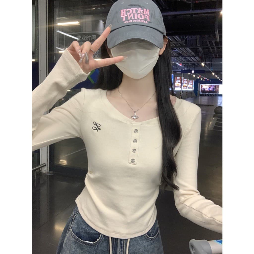 FASHION.61 เสื้อแขนยาวผ้าชักร่อง ผ้านิ่ม สไตล์เกาหลี ขนาด S-XL อก 32-38 นิ้ว รุ่น W7824 รูปที่ 6