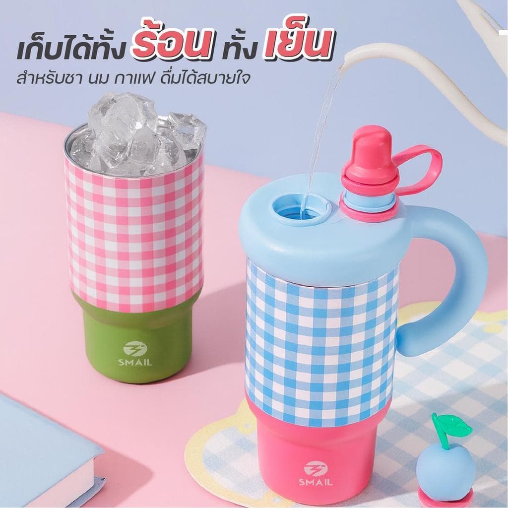 แก้วน้ำเก็บอุณหภูมิ 800ml สแตนเลส316 ลายสก๊อต ดื่มได้2แบบ 2in1 กันรั่ว พกพาง่าย สีสวย3แบบ รูปที่ 7