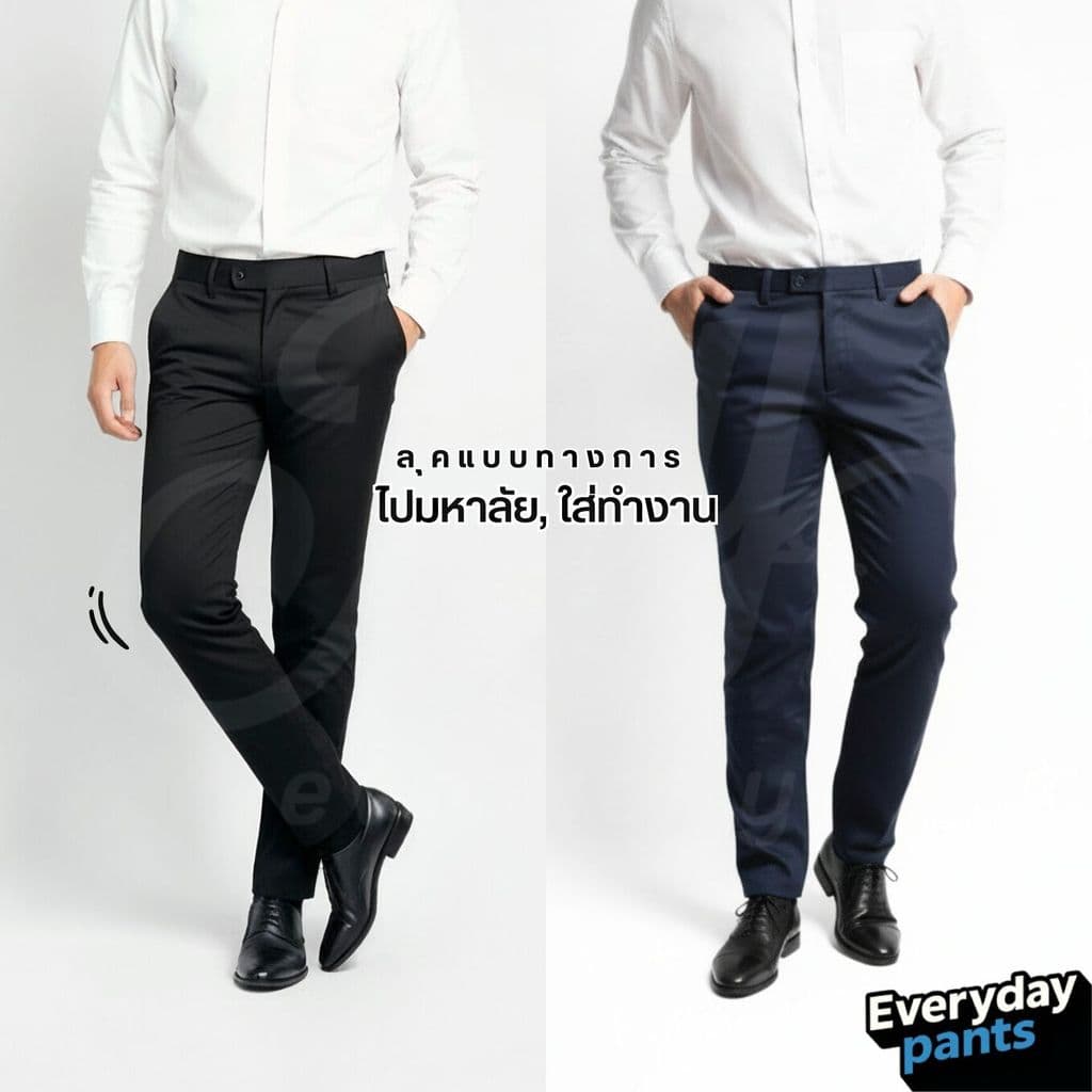 กางเกงนักศึกษา สแล็คชายกระบอกเล็ก-ขาตรง ผ้ากำมะดิน ยืดไม่ยืด สำหรับนักศึกษา ใส่ทำงาน รูปที่ 2