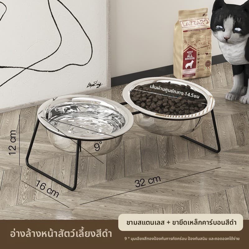 COD ชามแมวสแตนเลส ชามอาหารสัตว์เลี้ยง ชามคู่สแตนเลส ชามสุนัข ใส่อาหารหมา ปลอดภัย ทำความสะอาดง่าย รูปที่ 7