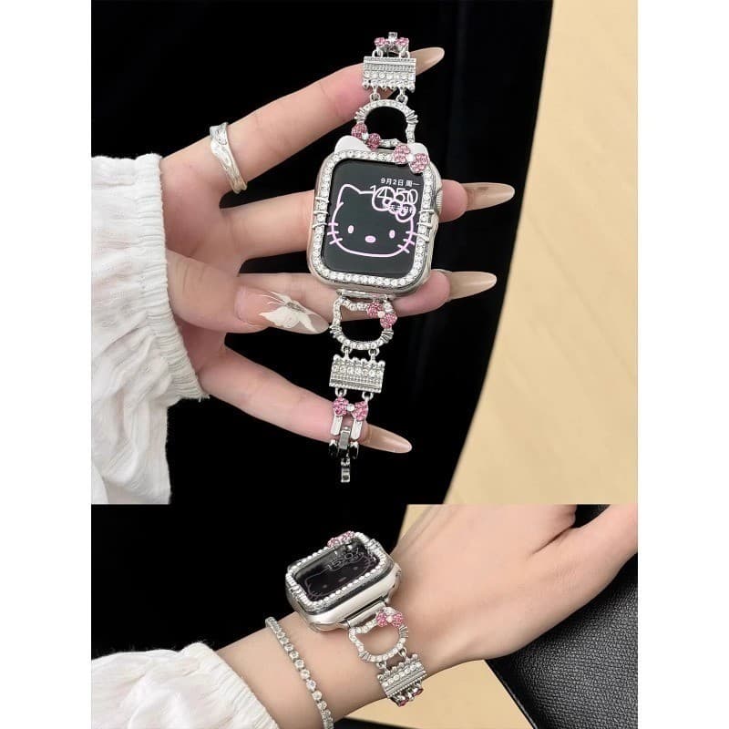 KT cat สายโลหะเพชรเงา + เคส hollow สําหรับ Apple Watch Ultra 2/S11/S10/S9/S8/S7/S6/S5/S4/S3/S2/SE iWatch 49/46/45/44/42/41/40/38 มม. รูปที่ 6