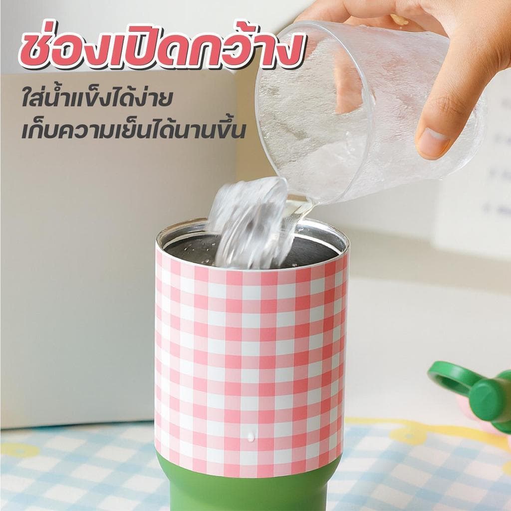 แก้วน้ำเก็บอุณหภูมิ 800ml สแตนเลส316 ลายสก๊อต ดื่มได้2แบบ 2in1 กันรั่ว พกพาง่าย สีสวย3แบบ รูปที่ 6