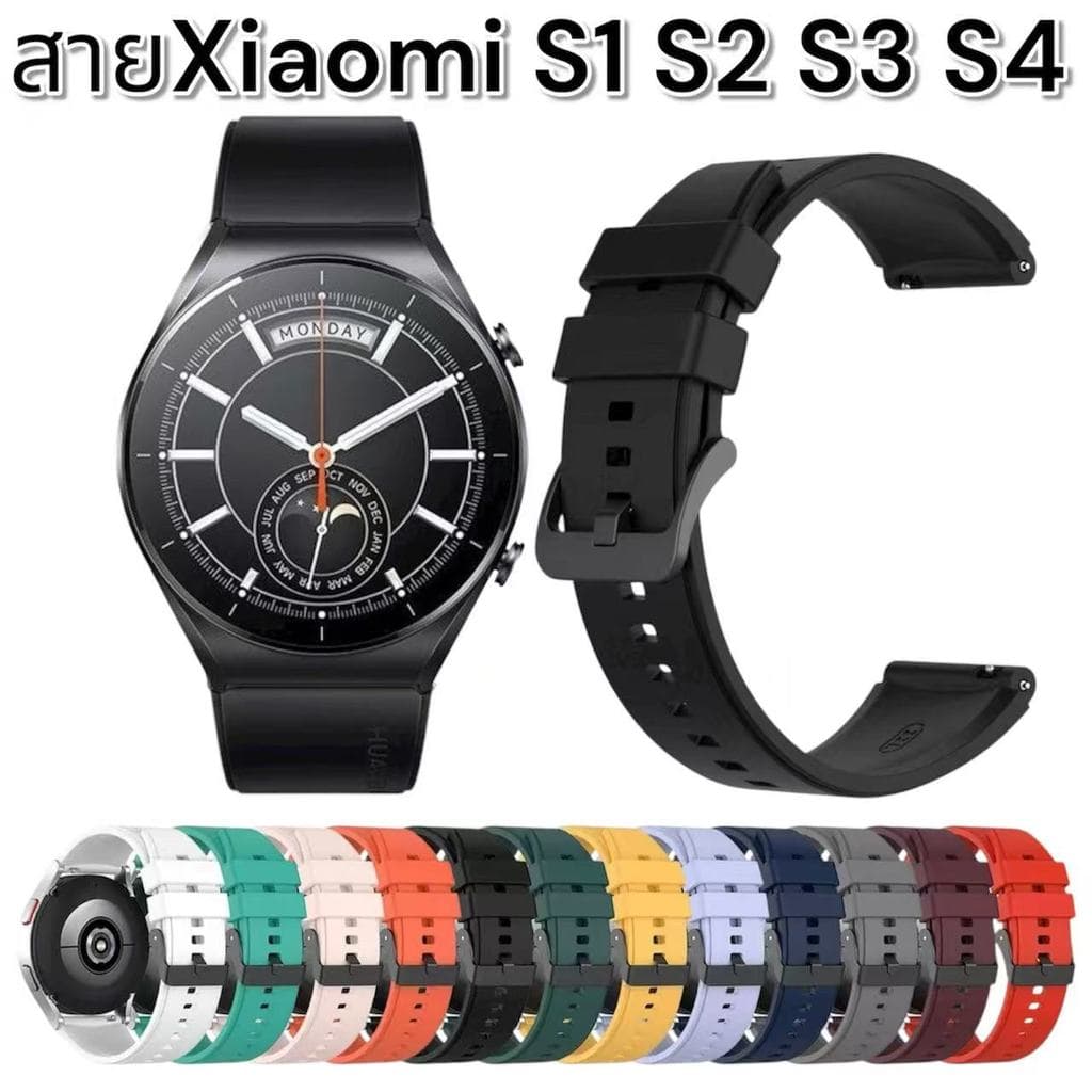 สายนาฬิกาXiaomi watch s1 s1pro s1active s2 s3 s4 s4 sprot redmi watch5 lite 5active ชิลิโคนล้อคดำ รูปที่ 1