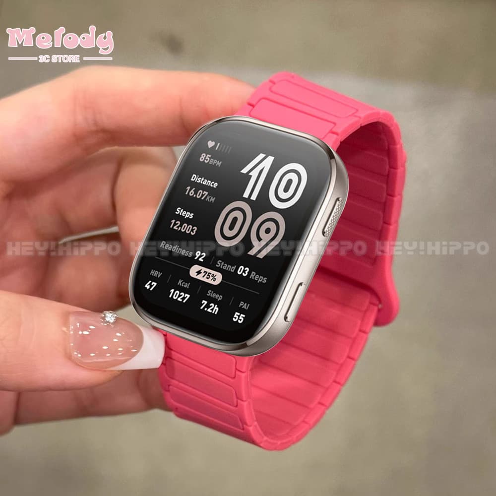 สามซิลิโคนแม่เหล็กสําหรับ Amazfit 2 Square/Active active2/GTS 4Mini/GTS 4 3 2 2e 2Mini/Bip 3/Bip SU Pro Bip6 Bip5 unit bip3 เปลี่ยนสร้อยข้อมือ Band รูปที่ 1