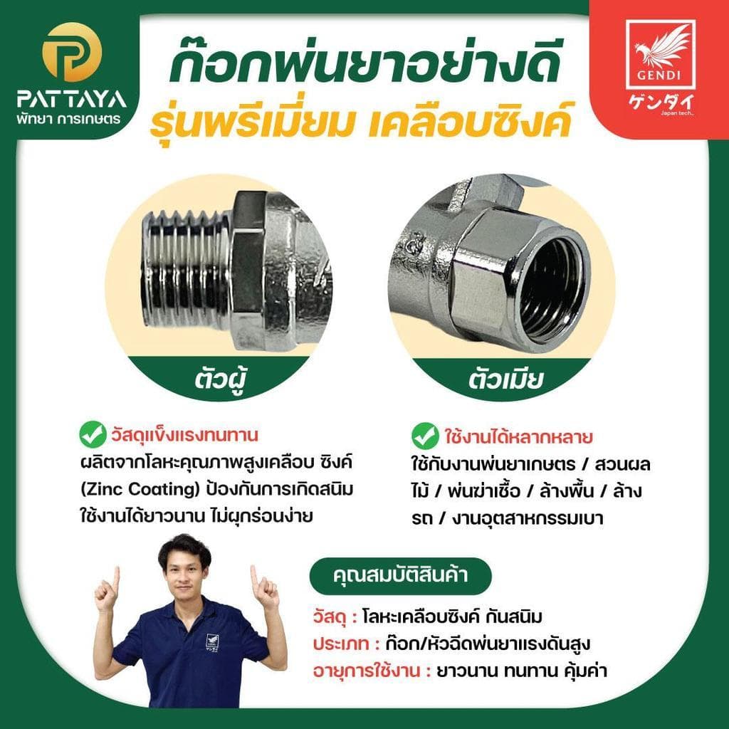 ก๊อกผู้ผู้ ก๊อกหน้าปั๊มพ่นยา ก๊อกผู้เมีย ก๊อกตัวผู้ ก๊อกหน้าปั๊มพ่นยา 3 สูบ รูปที่ 2