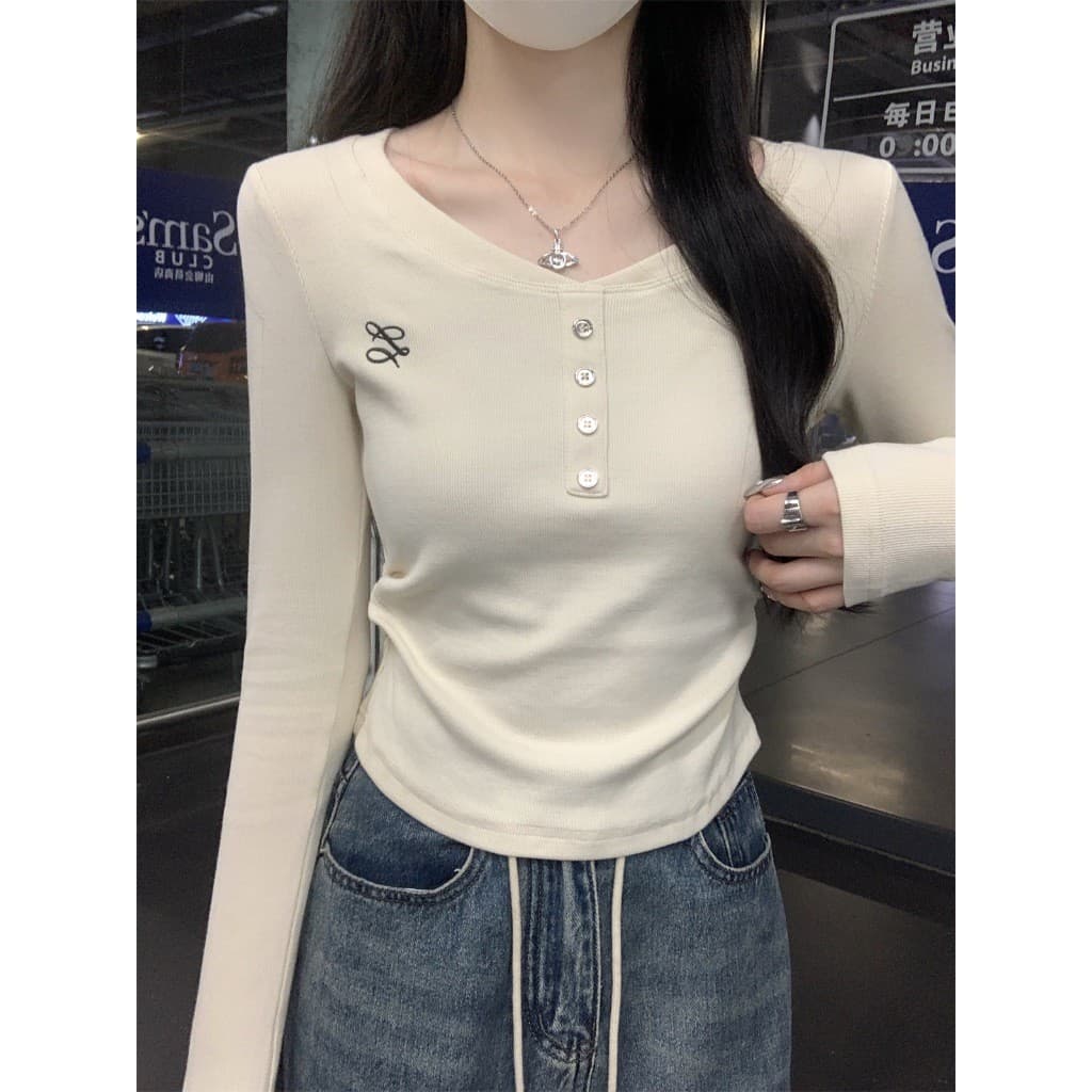 FASHION.61 เสื้อแขนยาวผ้าชักร่อง ผ้านิ่ม สไตล์เกาหลี ขนาด S-XL อก 32-38 นิ้ว รุ่น W7824 รูปที่ 2