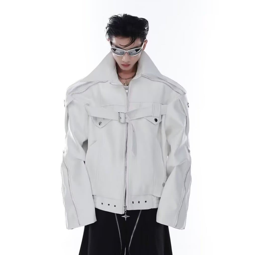 เสื้อแจ็คเก็ตบอมเบอร์ผู้ชาย อเมริกันเรโทร สตรีท สไตล์สั้น เหมาะสำหรับทุกเพศ รูปที่ 2