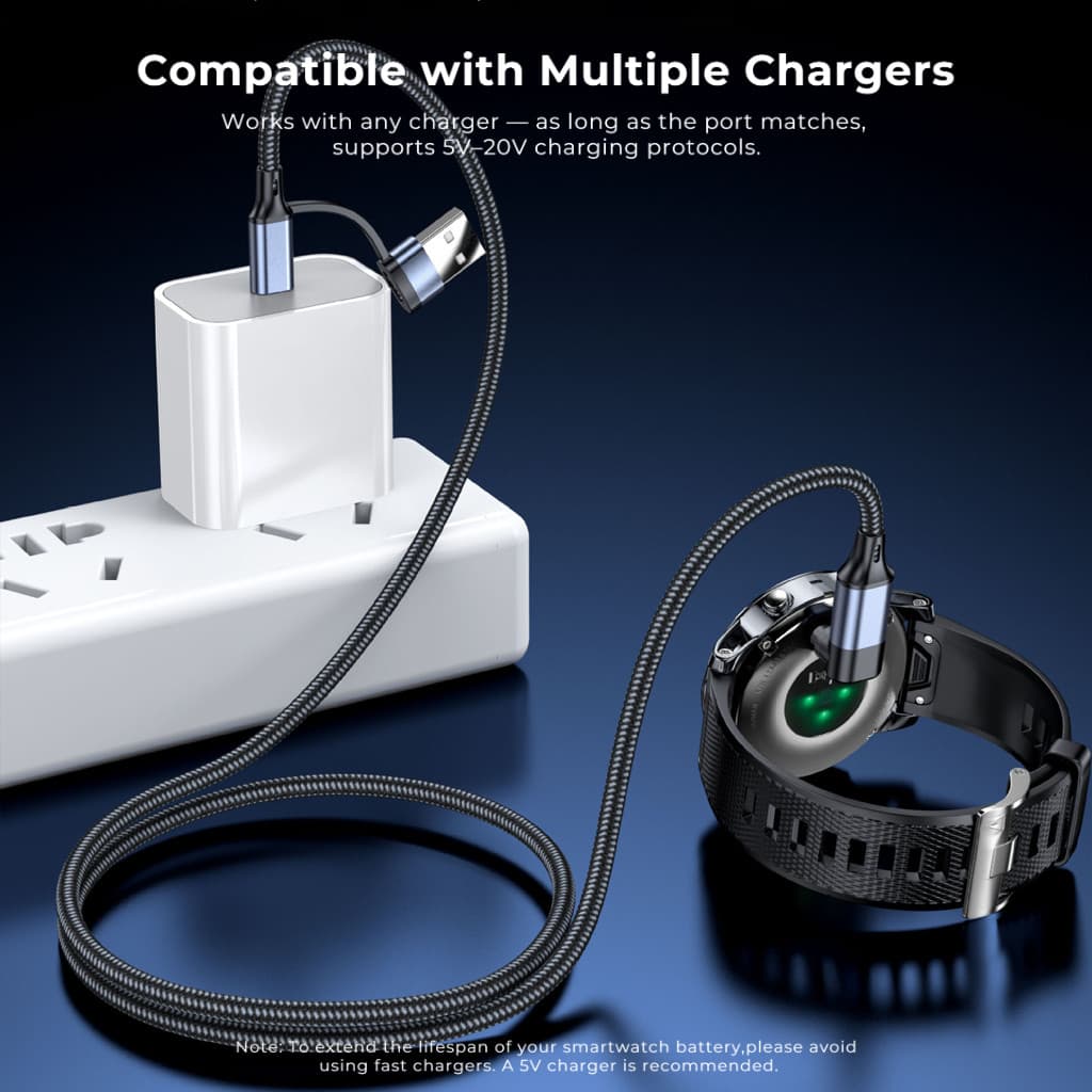 สายชาร์จ Garmin 4-Pin 2-in-1 USB-A/Type-C เสถียร ปลอดภัย สายถักทน รองรับ Forerunner 245/265, Fenix 7 รูปที่ 2