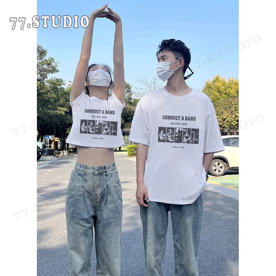 จากกทม มาถึงใน 2วัน）เสื้อผ้าคู่รัก เสื้อยืดยอดฮิตสไตล์ญี่ปุ่นและเกาหลี เสื้อยืดแขนสั้น เสื้อเชิ้ตลำลองสบายcouple รูปที่ 3