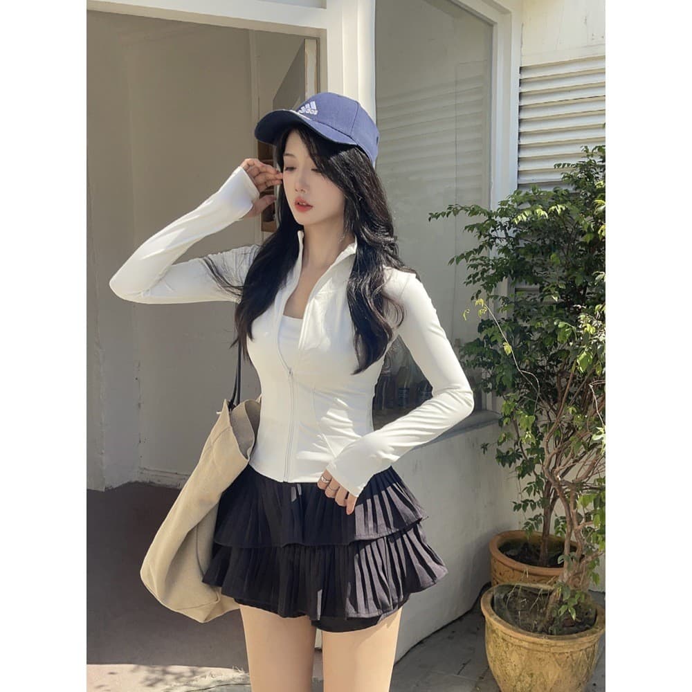 จากไทย เสื้อแจ็คเก็ตกีฬาแขนยาว มีซิป คอสูง ผ้าแห้งไว กันแดด ใส่วิ่ง ฟิตเนส โยคะ สปอร์ตแวร์ รูปที่ 7