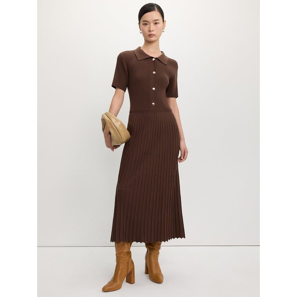 เดรสดีเทลพลีทติดกระดุม / Buttoned Pleat Knit Dress รูปที่ 5