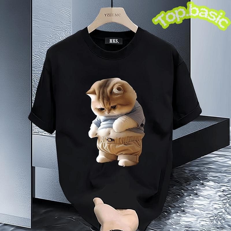 Top.basicเสื้อถูกๆเสื้อยืดOversize เสื้อสีดํา "cat big" เกาหลีสไตล์ เนื้อผ้าเกรดพรีเมียม คอกลม ใส่สบาย จัดส่งจากประเทศไ รูปที่ 1