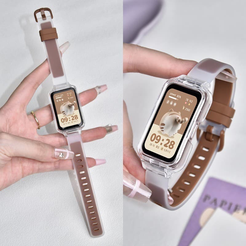 สายซิลิโคน + เคสสําหรับ For Samsung Galaxy Fit 3 แฟชั่นนุ่มสําหรับ for Samsung Fit 3 สายรัดข้อมือสร้อยข้อมือทูโทนโปร่งแสง รูปที่ 8
