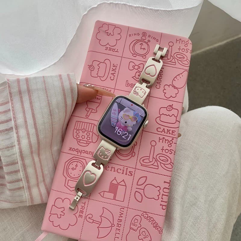 KT cat สายโลหะเพชรเงา + เคส hollow สําหรับ Apple Watch Ultra 2/S11/S10/S9/S8/S7/S6/S5/S4/S3/S2/SE iWatch 49/46/45/44/42/41/40/38 มม. รูปที่ 8