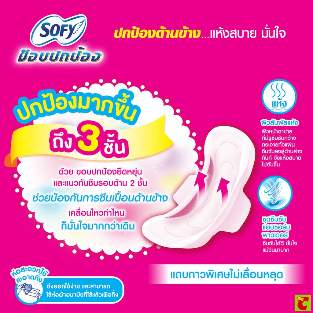 โซฟี ขอบปกป้อง สลิม ผ้าอนามัยแบบมีปีก ผิวหน้าแห้ง ขนาด 22 ซม. แพ็ค 16 ชิ้น รูปที่ 8