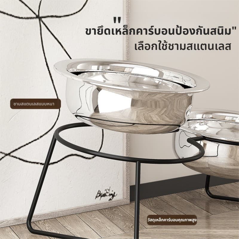COD ชามแมวสแตนเลส ชามอาหารสัตว์เลี้ยง ชามคู่สแตนเลส ชามสุนัข ใส่อาหารหมา ปลอดภัย ทำความสะอาดง่าย รูปที่ 6