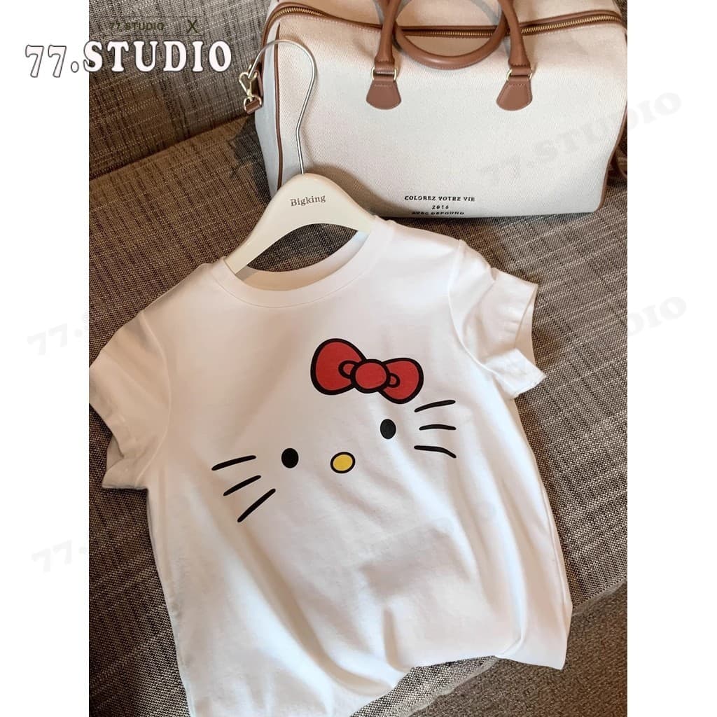 เสื้อครอป cotton t shirt ลายการ์ตูน สีขาว แขนสั้น เสื้อเชิ้ตผู้หญิง baby tee S-XL รูปที่ 1