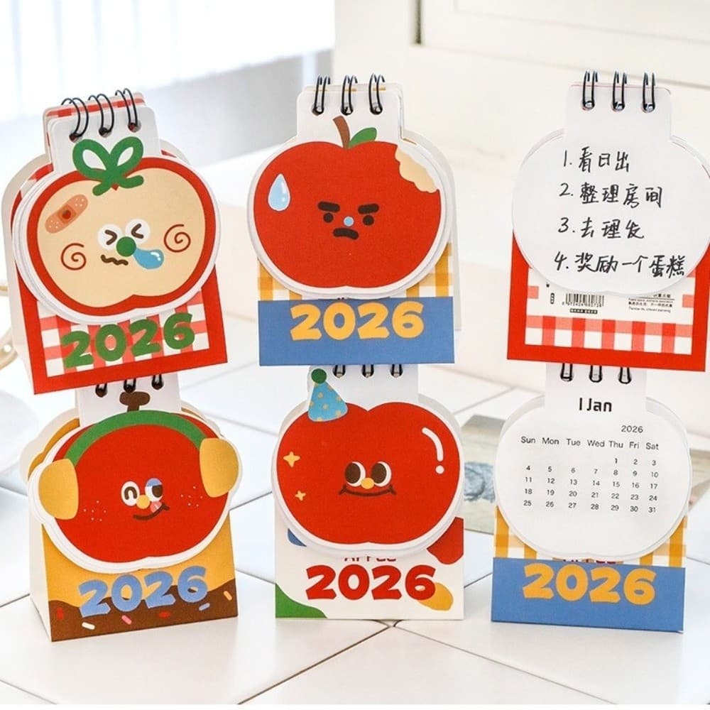 ยูเซ็น 2026 ปฏิทินตั้งโต๊ะ, รูปร่างผลไม้ม้วนผูกพันปฏิทินตั้งโต๊ะ, ง่ายพกพาการ์ตูนมินิตารางวางแผนสํานักงานอุปกรณ์การเรียน รูปที่ 4