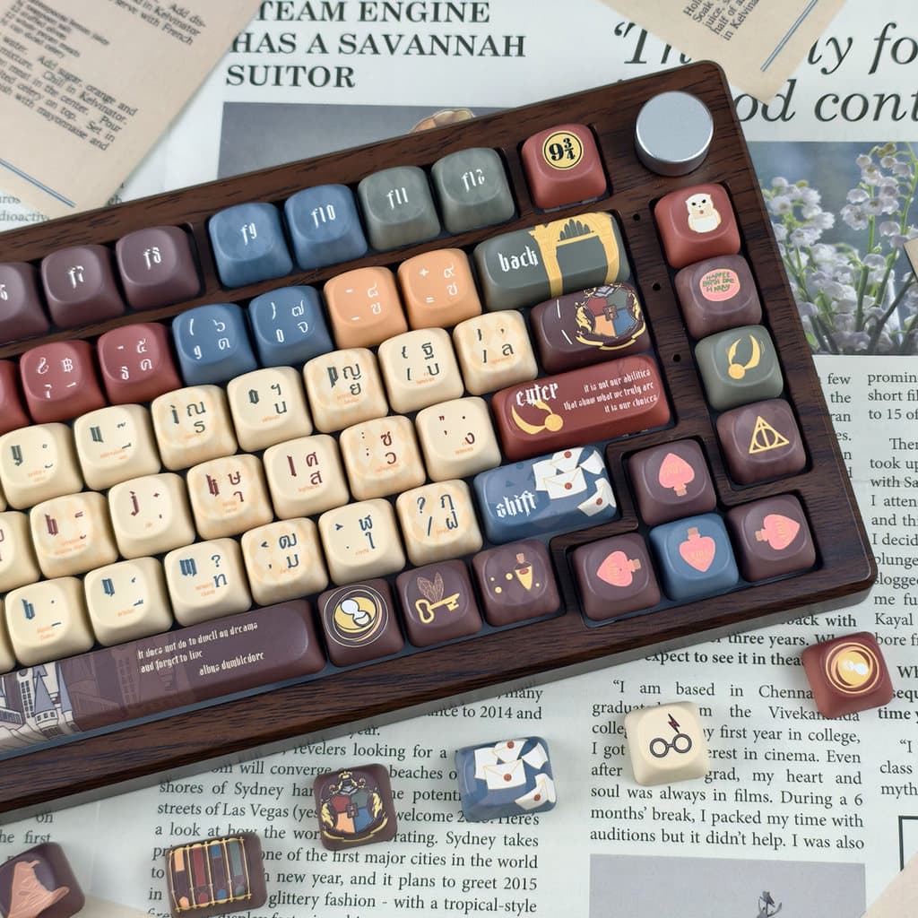 Harry Potter Thai Keycaps 125 คีย์ MOA/เชอร์รี่โปรไฟล์ PBT Dye Sublimation Wooting Aula F75 รอบ Keycaps Cool สีน้ําตาล Magic School Hedwig Hogwarts Keycap รูปที่ 6