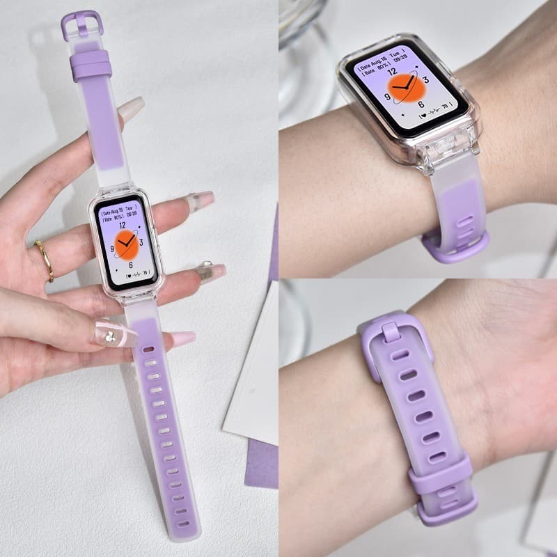 สายซิลิโคน + เคสสําหรับ For Samsung Galaxy Fit 3 แฟชั่นนุ่มสําหรับ for Samsung Fit 3 สายรัดข้อมือสร้อยข้อมือทูโทนโปร่งแสง รูปที่ 4