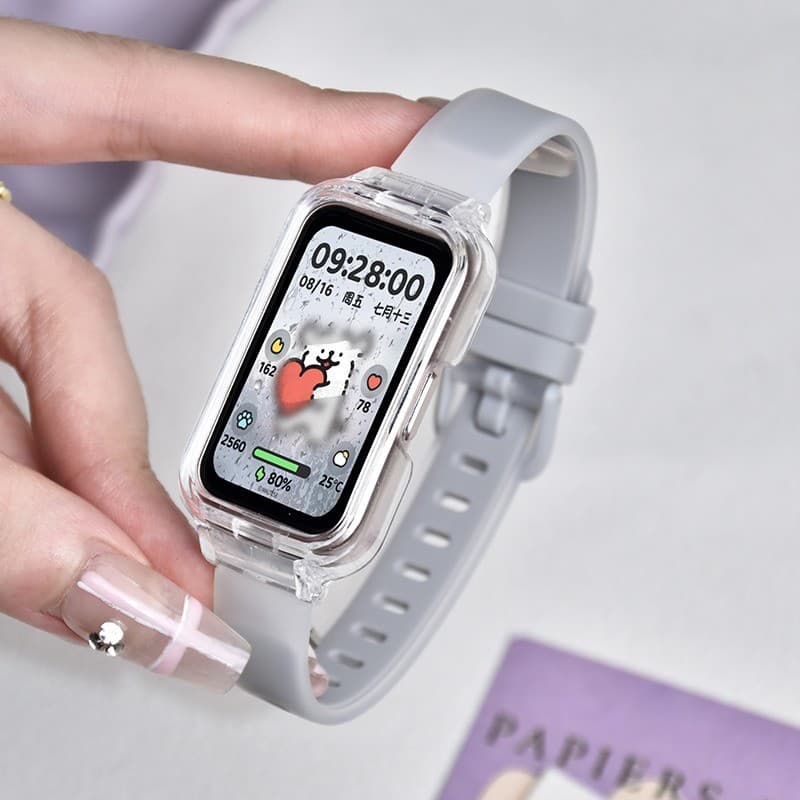 สายซิลิโคน + เคสสําหรับ For Samsung Galaxy Fit 3 แฟชั่นนุ่มสําหรับ for Samsung Fit 3 สายรัดข้อมือสร้อยข้อมือทูโทนโปร่งแสง รูปที่ 1