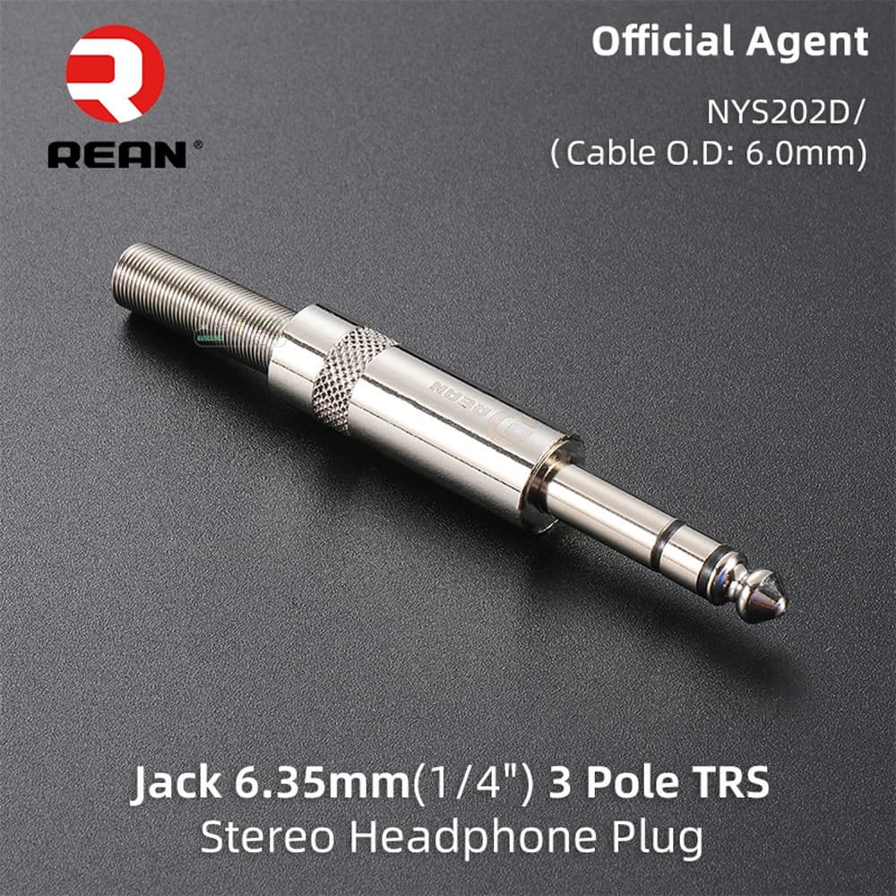 REAN 6.35 มม.2/3 เสาสเตอริโอปลั๊ก Gold-plated 1/4′′ Mono ชุดหูฟังไมโครโฟน Solder TRS ลําโพงกีตาร์ TS Connecto รูปที่ 8