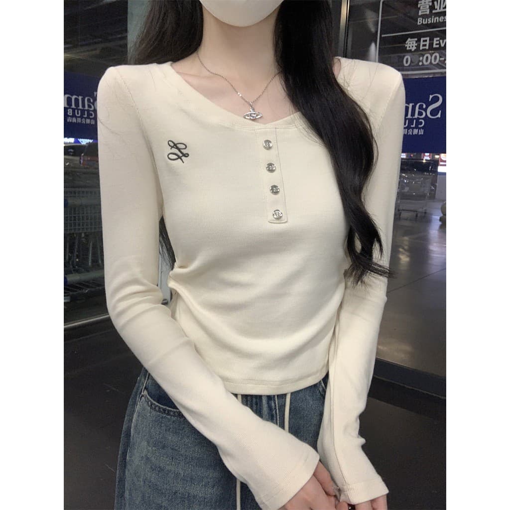 FASHION.61 เสื้อแขนยาวผ้าชักร่อง ผ้านิ่ม สไตล์เกาหลี ขนาด S-XL อก 32-38 นิ้ว รุ่น W7824 รูปที่ 9