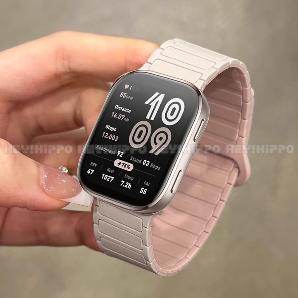 สามซิลิโคนแม่เหล็กสําหรับ Amazfit 2 Square/Active active2/GTS 4Mini/GTS 4 3 2 2e 2Mini/Bip 3/Bip SU Pro Bip6 Bip5 unit bip3 เปลี่ยนสร้อยข้อมือ Band รูปที่ 8