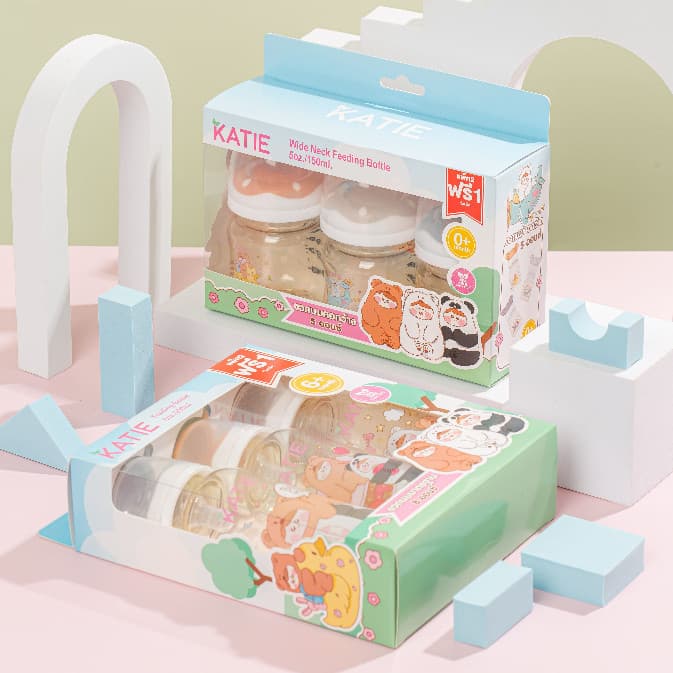 ! ⭐⭐⭐ KATIE ขวดนมสีชา ขวดนมคอกว้าง และคอแคบ ขนาด 4, 5 และ 8ออนซ์ รูปที่ 2