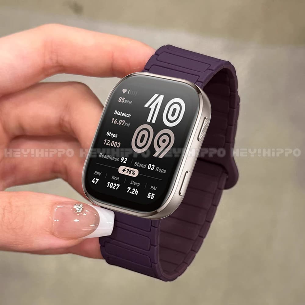 สามซิลิโคนแม่เหล็กสําหรับ Amazfit 2 Square/Active active2/GTS 4Mini/GTS 4 3 2 2e 2Mini/Bip 3/Bip SU Pro Bip6 Bip5 unit bip3 เปลี่ยนสร้อยข้อมือ Band รูปที่ 9