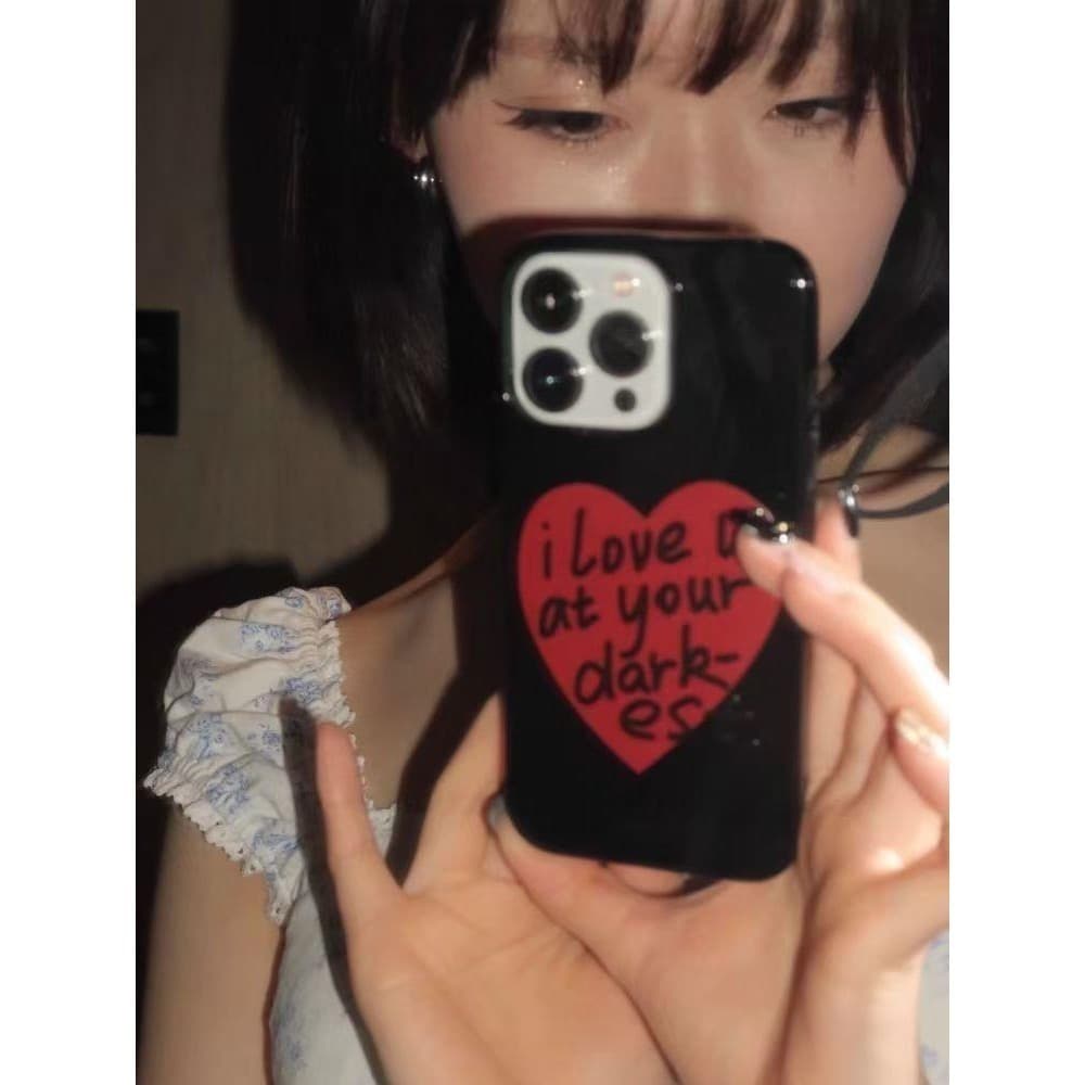 เคสมือถือ Originalมือวาดหัวใจใหญ่สีดํา เคสวาวเยลลี่แบบเรียบ For iPhone17 11 12 13Pro MAX 14 15 16PLUS X XS XR 7/8/SE2/3 รูปที่ 1