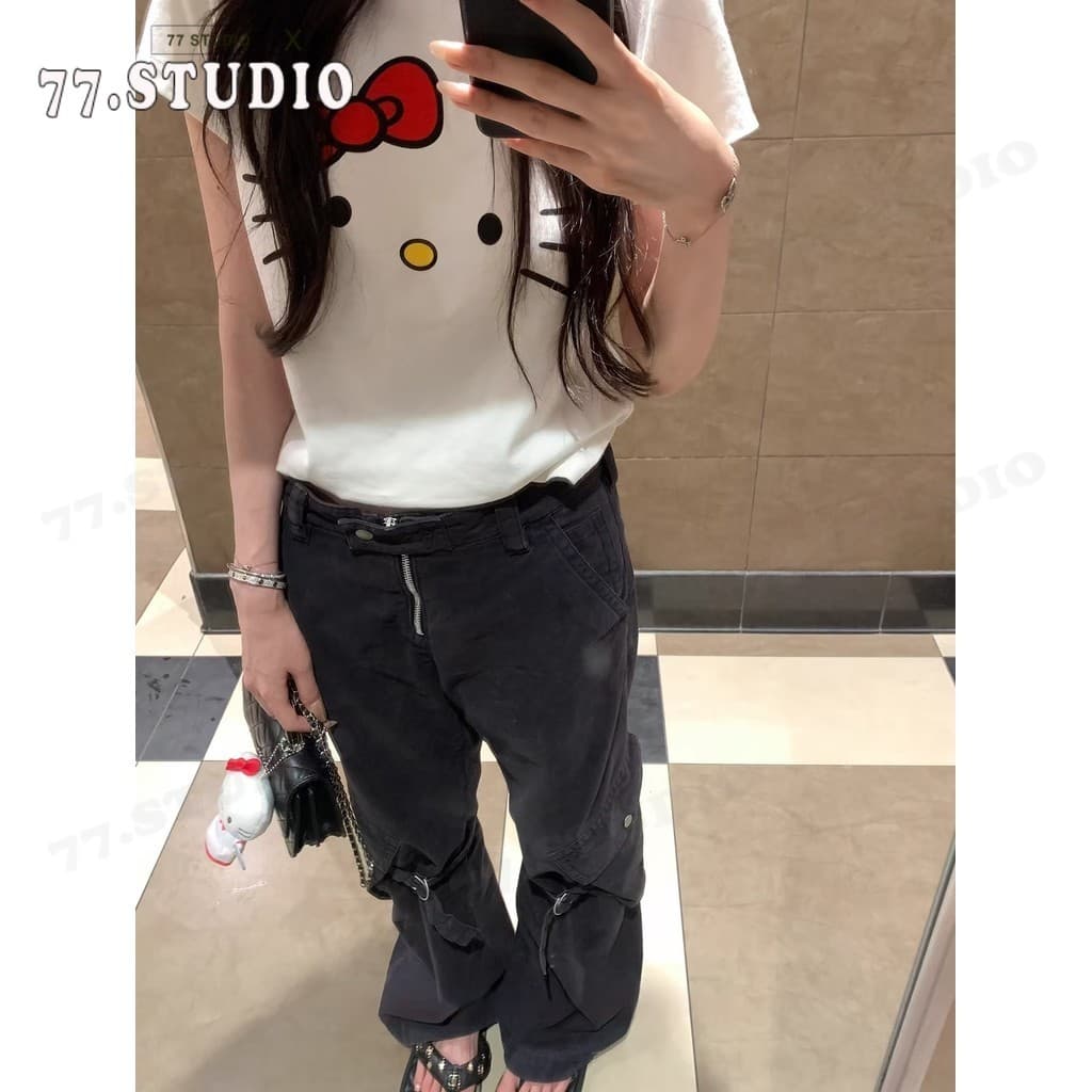 เสื้อครอป cotton t shirt ลายการ์ตูน สีขาว แขนสั้น เสื้อเชิ้ตผู้หญิง baby tee S-XL รูปที่ 7