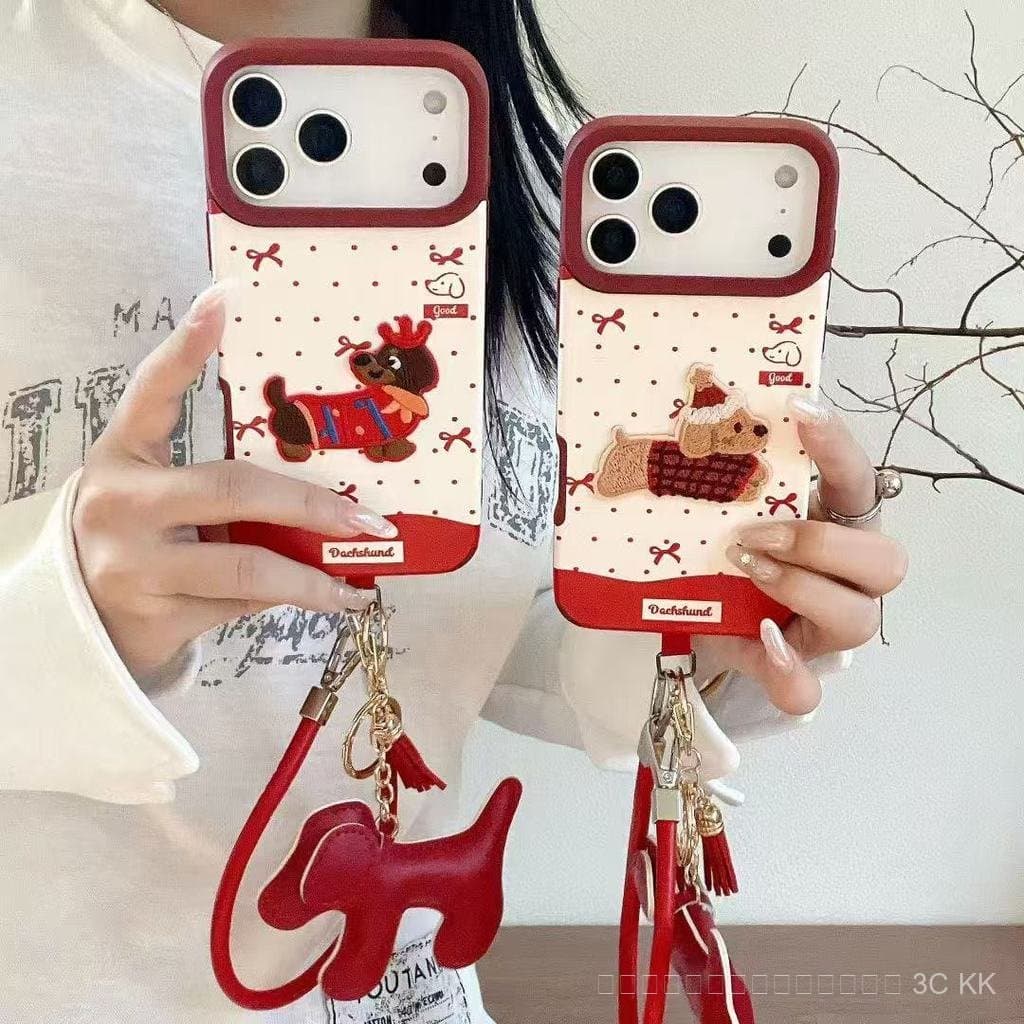 กันกระแทก iPhone ลายสุนัขน่ารักมาก ลายจุดแดง พร้อมสายคล้อง เหมาะเป็นของขวัญ สำหรับ 17/16/15/14/13/12 Pro Max รูปที่ 1