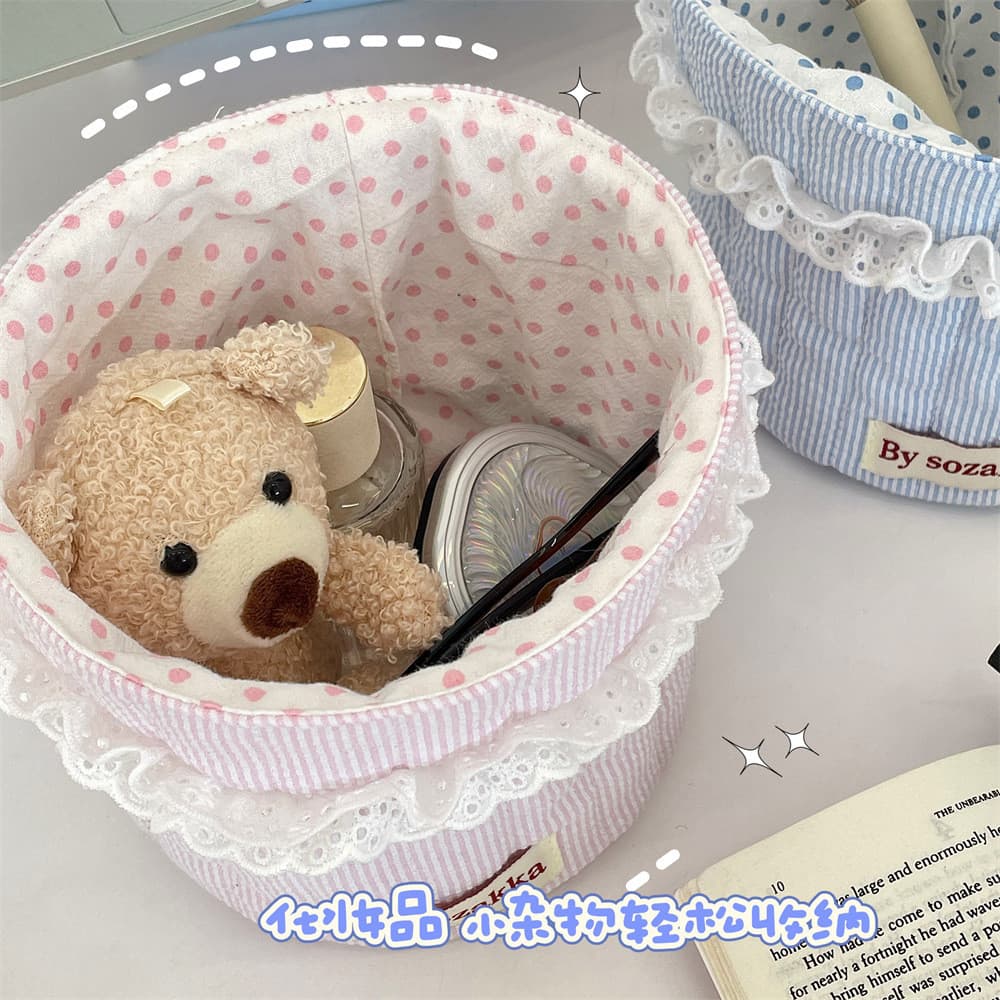 โบว์ลูกไม้ขนาดเล็กตะกร้าเก็บผ้า/ขนาดเล็กสดลายสก์ท็อปจัดเก็บตะกร้าจัดระเบียบ/รอบของกระจุกกระจิกตะกร้าเก็บขนม รูปที่ 3