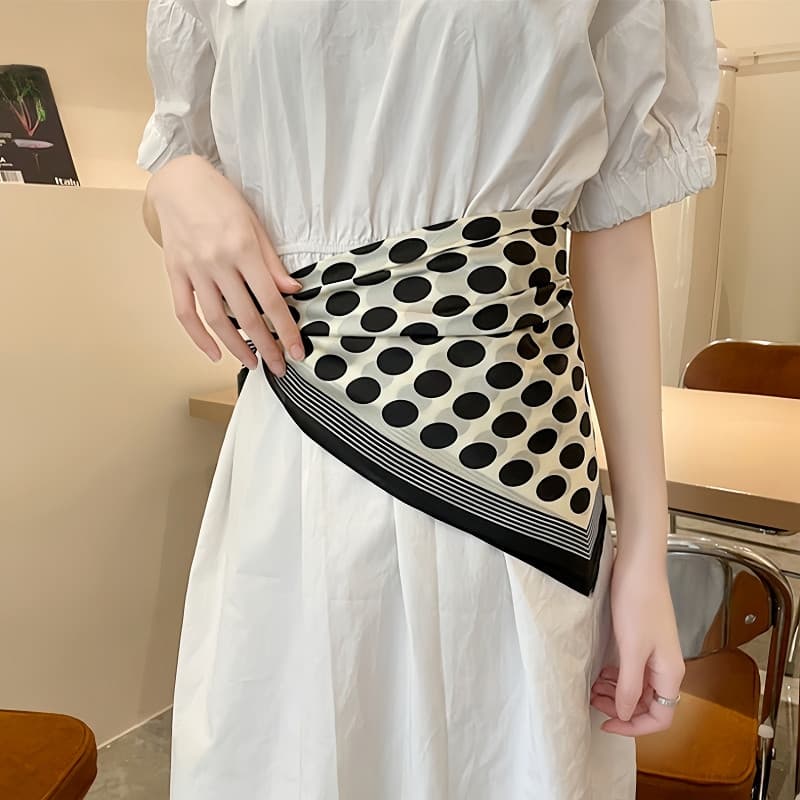 Miss_J จากกทมPolkadot style ผ้าโพกผมลายจุดผ้าผูก ขนาด 70x70 cm. ผ้าพันคอลายจุด ผ้าพันคอออลแมตช์ รูปที่ 6