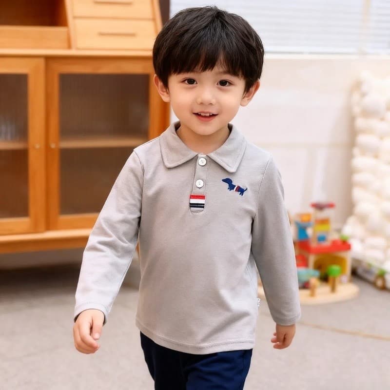 เสื้อโปโลแขนยาวเด็ก เนื้อผ้าฝ้ายแท้ 100% นุ่มสบาย มีลายปักด้านหน้า ดีไซน์น่ารัก ใส่ได้ทั้งไปโรงเรียนและไปเที่ยว รูปที่ 2
